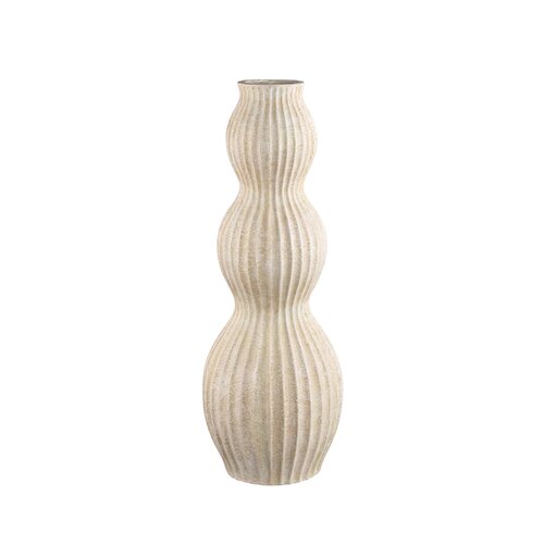 PTMD Diede Cream poly vase round with ribbing high M