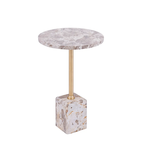 PTMD Ebe Beige Marble sidetable with round top high