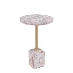 PTMD Ebe Beige Marble sidetable with round top high