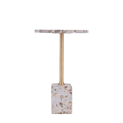 PTMD Ebe Beige Marble sidetable with round top low