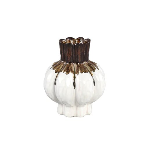 PTMD Fenna Cream ceramic pot round brown drip border S
