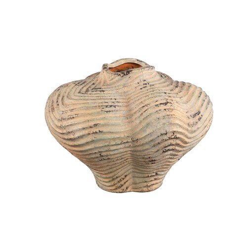PTMD Isay Beige cement vase irregular shape ribbing L