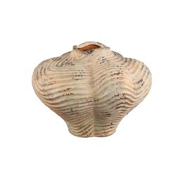PTMD Isay Beige cement vase irregular shape ribbing L