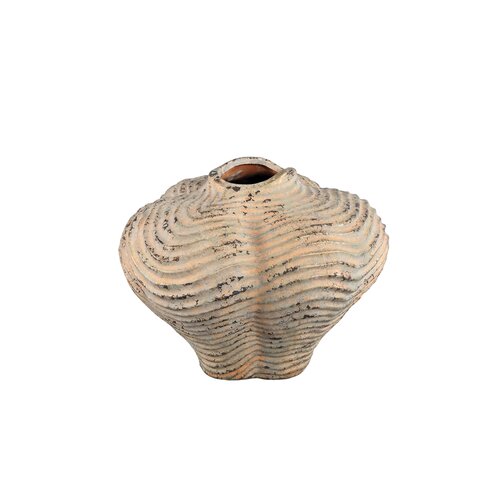 PTMD Isay Beige cement vase irregular shape ribbing M