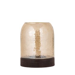 PTMD Jervin Amber glass stormlight wood base roundS - afbeelding 1