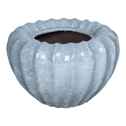 PTMD Jinah White ceramic pot organic ribbed round L