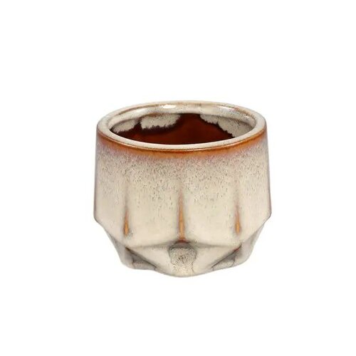 PTMD Kaima Cream glazed ceramic pot angular print S