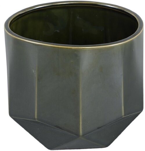 PTMD Kaima Green glazed ceramic pot angular print M