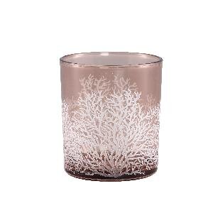PTMD PTMD Kamil Pink glass tealight bush print round L