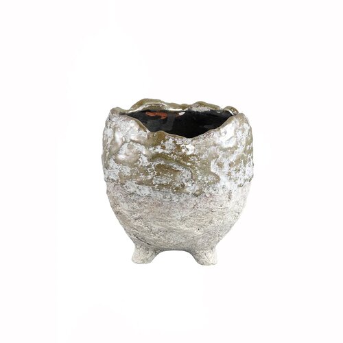 PTMD Karz White Gold terracotta pot on feet round XS