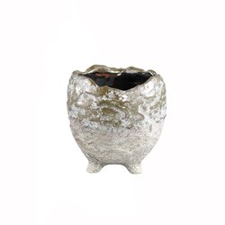 PTMD Karz White Gold terracotta pot on feet round XS