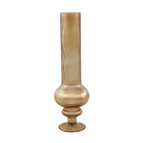 PTMD Keala Amber round ribbed glass vase on base L
