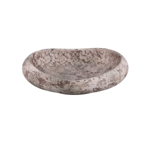 PTMD Larson Beige cement round wavy bowl on base L