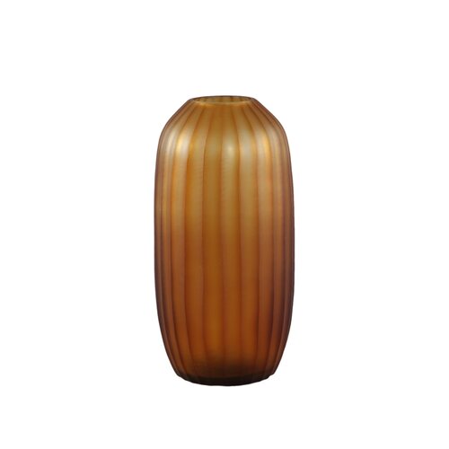 PTMD Lavanya Brown carved glass round vase ribbed high - afbeelding 1