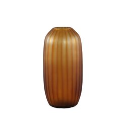 PTMD Lavanya Brown carved glass round vase ribbed high - afbeelding 1