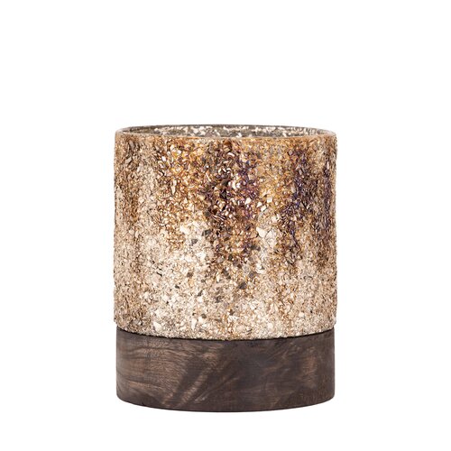 PTMD Lucell Bronze mosaic glass stormlight wooden baseL - afbeelding 1