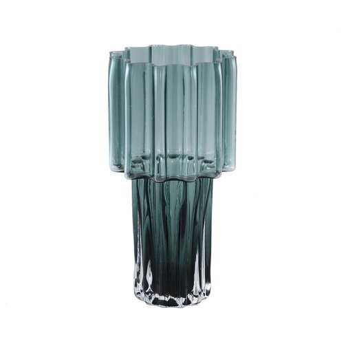PTMD Maayan Green ribbed glass vase wide top round L - afbeelding 1