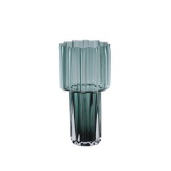 PTMD Maayan Green ribbed glass vase wide top round S - afbeelding 1