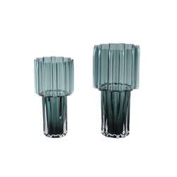 PTMD Maayan Green ribbed glass vase wide top round S - afbeelding 2