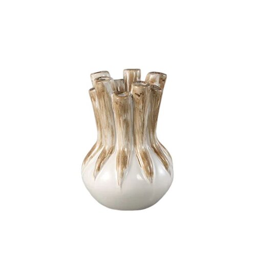 PTMD Manali Cream ceramic round vase colored tubes M