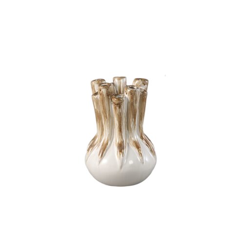PTMD Manali Cream ceramic round vase colored tubes S