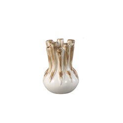 PTMD Manali Cream ceramic round vase colored tubes S