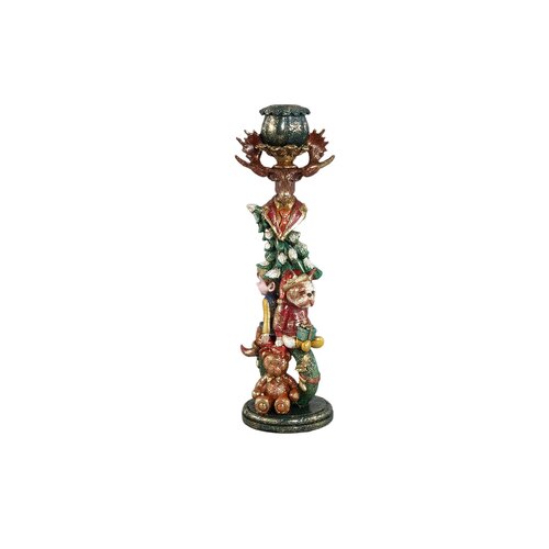 PTMD Noel moss green poly candle holder dog and bear - afbeelding 1