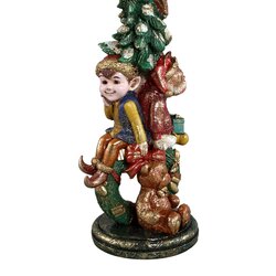 PTMD Noel moss green poly candle holder dog and bear - afbeelding 2