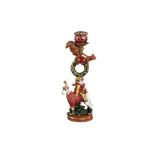 PTMD Noel Red poly candle holder squirrel and dog - afbeelding 1