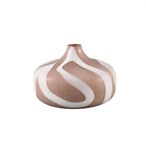 PTMD Nuhin Cream glass vase white stripes round