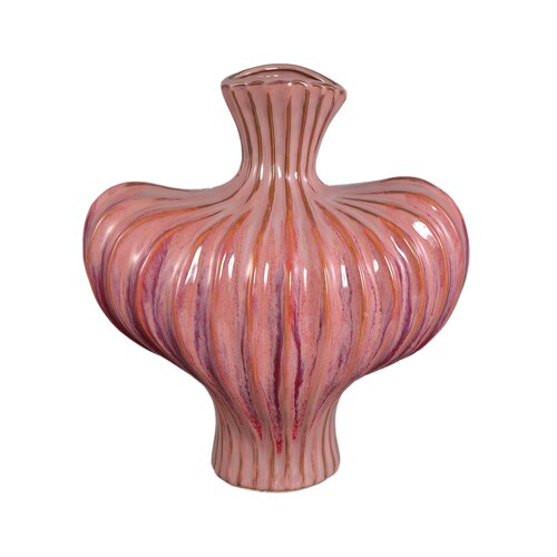 PTMD Sibelle Pink ceramic irregular vase ribbed L