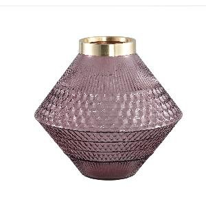PTMD PTMD Siv Pink glass vase with pattern round taps S