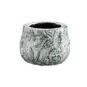 PTMD PTMD Xemm White glazed ceramic pot leaves round XS