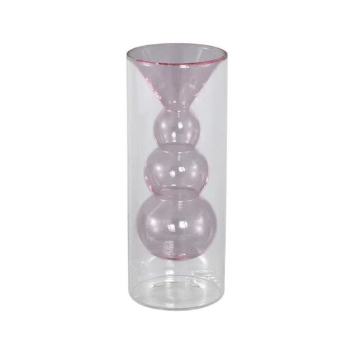 PTMD Yanna Bright Pink glass vase bulby inside A small