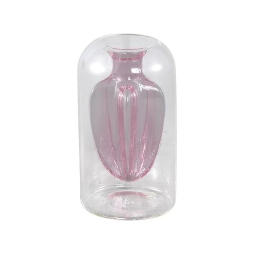 PTMD Yanna Bright Pink glass vase ribbed inside