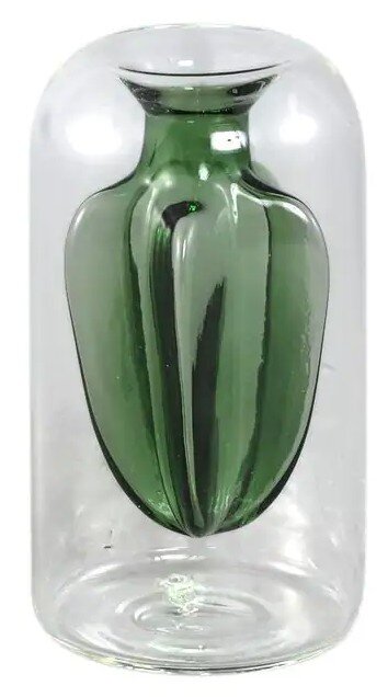 PTMD Yanna Teal glass vase ribbed inside