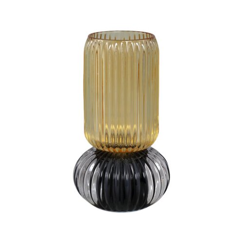 PTMD Yannah Beige round ribbed vase with LED light