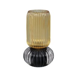 PTMD Yannah Beige round ribbed vase with LED light