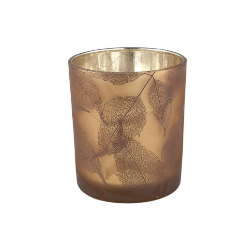 PTMD Zoeh Brown glass tealight gold rim leaves L