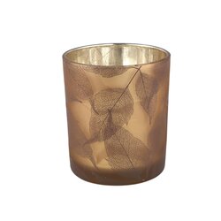 PTMD Zoeh Brown glass tealight gold rim leaves L