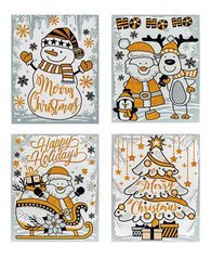 Raamstickers kerst 30x42cm 4 assorti goud/grijs