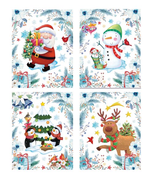 Raamstickers kerst 30x42cm 4 assorti kleur