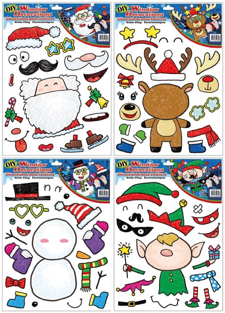 Raamstickers kerst 30x42cm 4 assorti kleur diy kids