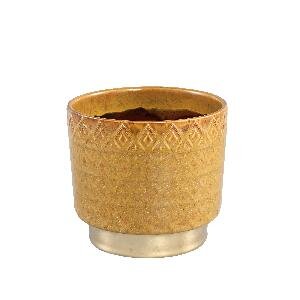 PTMD Reffa Yellow glazed ceramic pot gold base round L