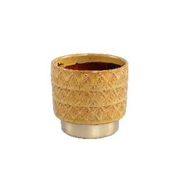 PTMD Reffa Yellow glazed ceramic pot gold base round M