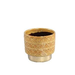 PTMD Reffa Yellow glazed ceramic pot gold base round S
