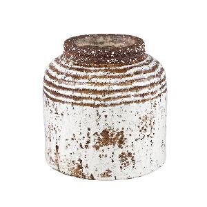 PTMD Renee White ceramic round pot brown ribbed top M