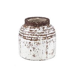PTMD Renee White ceramic round pot brown ribbed top S