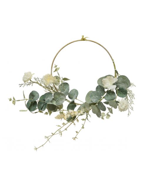 Decoris Ring Ijzer Bloemenmix Groen/Wit dia30x9cm