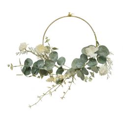 Decoris Ring Ijzer Bloemenmix Groen/Wit dia30x9cm